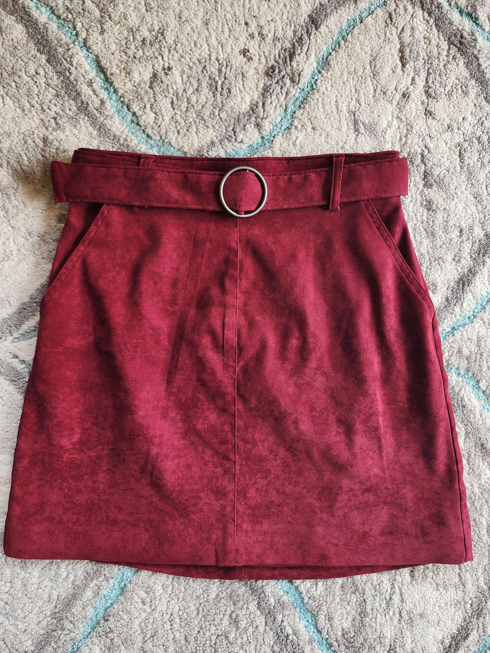 Hollister Burgundy Suede-Look Belted Mini Skirt Ultra High Rise XS